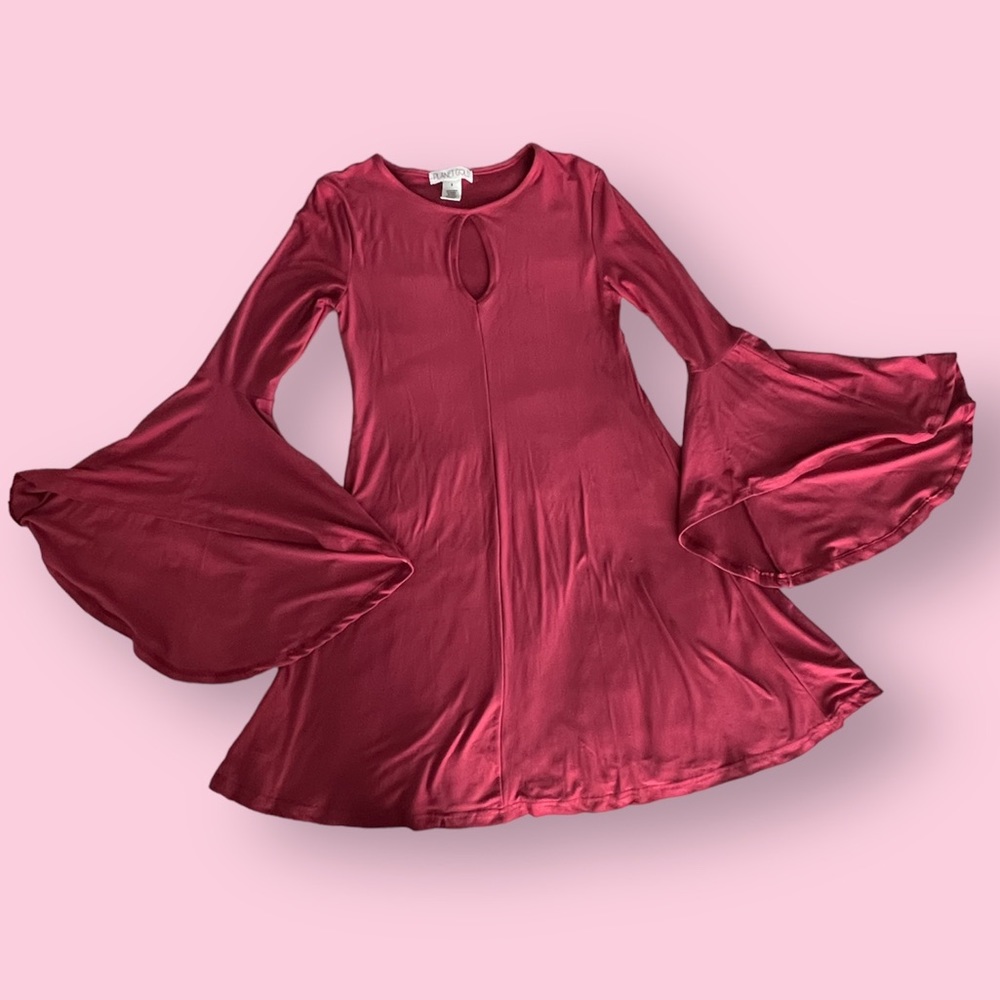 Planet Gold Dress in Red w/ Chest Cutout and Long Sleeves